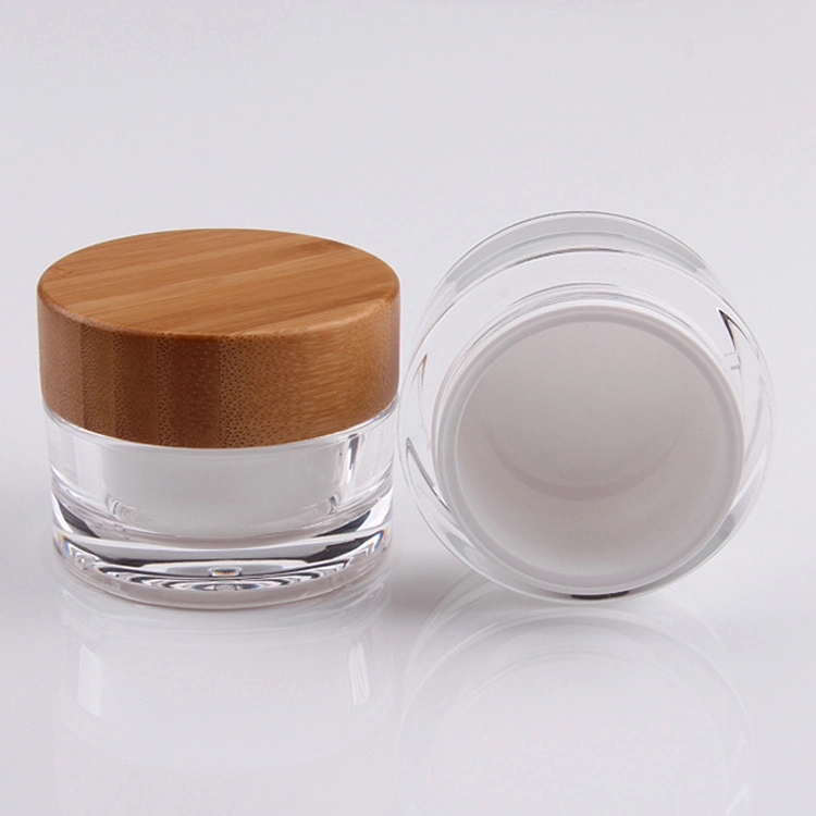 High Quality 15g 30g 50g 80g 100g White Cosmetic Acrylic Jar with Bamboo Cap