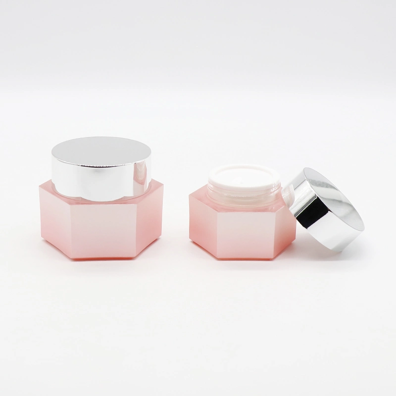 30g 50g Pink Color Squared Crystal Acrylic Plastic Luxury Cosmetic Packaging Bottle Jar Set