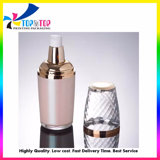 Botella de empaquetado cosmética de la loción del tarro del plástico de la crema de acrílico del interior del doble redondo rosado de encargo del precio de fábrica