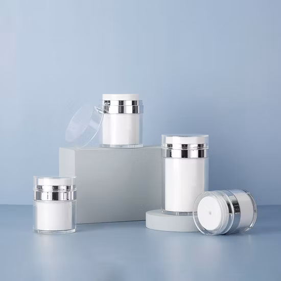 Frasco de acrílico cuadrado de plástico vacío de color dorado 15g 30g 50g y botellas cosméticas con bomba de crema sin aire de 30ml 50ml 100ml